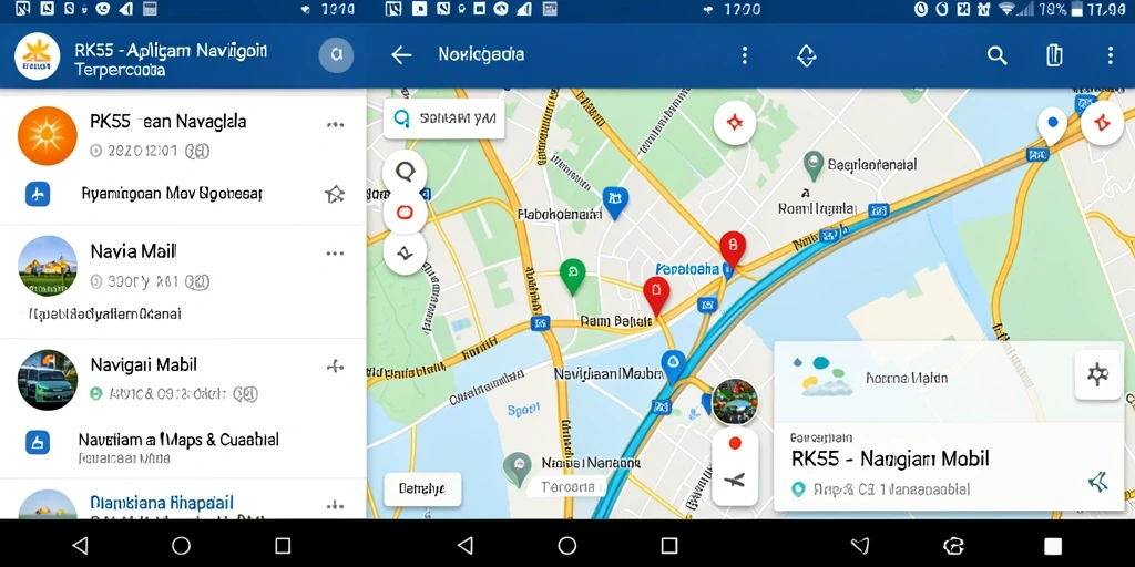 Tampilan antarmuka aplikasi RK55 untuk navigasi mobil yang intuitif.
