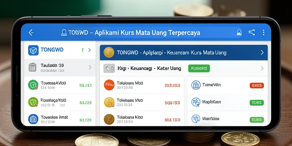 Antarmuka aplikasi TONGWD menampilkan kurs mata uang terkini.